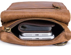 Cool Brown Leather Mens Small Shoulder Bag Belt Pouch Waist Belt Bag For Men