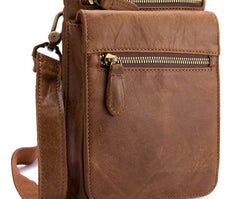 Cool Brown Leather Mens Small Shoulder Bag Belt Pouch Waist Belt Bag For Men
