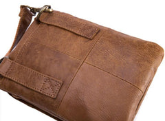 Cool Brown Leather Mens Small Shoulder Bag Belt Pouch Waist Belt Bag For Men