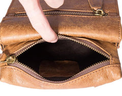 Cool Brown Leather Mens Small Shoulder Bag Belt Pouch Waist Belt Bag For Men