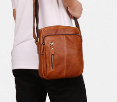 Cool Brown Leather Mini Messenger Bags Small Tablet Messenger Bag Side Bag For Men