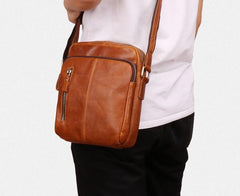 Cool Brown Leather Mini Messenger Bags Small Tablet Messenger Bag Side Bag For Men