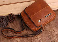 Cool Brown Leather Mini Messenger Bags Small Tablet Messenger Bag Side Bag For Men