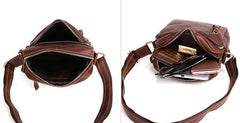 Cool Brown Leather Mini Messenger Bags Small Tablet Messenger Bag Side Bag For Men