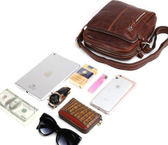 Cool Brown Leather Mini Messenger Bags Small Tablet Messenger Bag Side Bag For Men