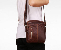 Cool Brown Leather Mini Messenger Bags Small Tablet Messenger Bag Side Bag For Men