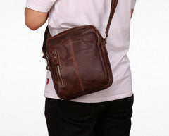Cool Brown Leather Mini Messenger Bags Small Tablet Messenger Bag Side Bag For Men