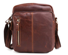 Cool Brown Leather Mini Messenger Bags Small Tablet Messenger Bag Side Bag For Men