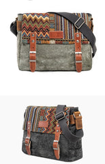 Cool Retro Waxed Canvas Leather Mens Womens Ethnic Shoulder Bag 13'' Side Bag Messenger Bag Postman Bag For Men