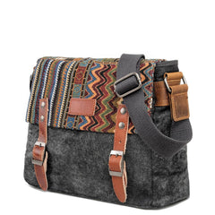 Cool Retro Waxed Canvas Leather Mens Womens Ethnic Shoulder Bag 13'' Side Bag Messenger Bag Postman Bag For Men