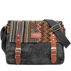 Cool Retro Waxed Canvas Leather Mens Womens Ethnic Shoulder Bag 13'' Side Bag Messenger Bag Postman Bag For Men