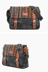 Cool Retro Waxed Canvas Leather Mens Womens Ethnic Shoulder Bag 13'' Side Bag Messenger Bag Postman Bag For Men