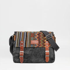 Cool Retro Waxed Canvas Leather Mens Womens Ethnic Shoulder Bag 13'' Side Bag Messenger Bag Postman Bag For Men