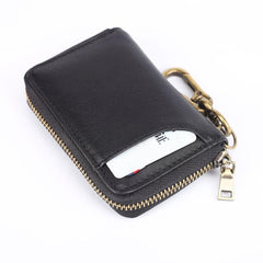 Cool Black Leather Men's Zipper Card Holder Card Bifold Small Wallet Key Holder For Men