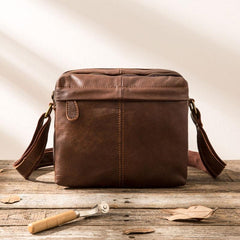 Cool Small Leather Black Mens Messenger Bags Shoulder Bags  for Men