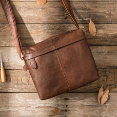 Cool Small Leather Black Mens Messenger Bags Shoulder Bags  for Men