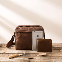 Cool Small Leather Black Mens Messenger Bags Shoulder Bags  for Men
