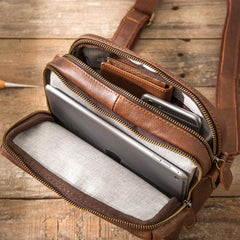 Cool Small Leather Black Mens Messenger Bags Shoulder Bags  for Men