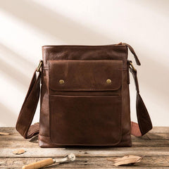 Cool Small Leather Coffee Mens Messenger Bags Shoulder Bags for Men