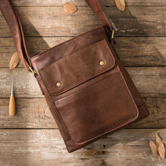 Cool Small Leather Coffee Mens Messenger Bags Shoulder Bags for Men