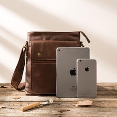 Cool Small Leather Coffee Mens Messenger Bags Shoulder Bags for Men