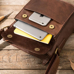 Cool Small Leather Coffee Mens Messenger Bags Shoulder Bags for Men