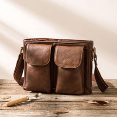 Cool Small Leather Vintage Mens Messenger Bag Shoulder Bags  for Men