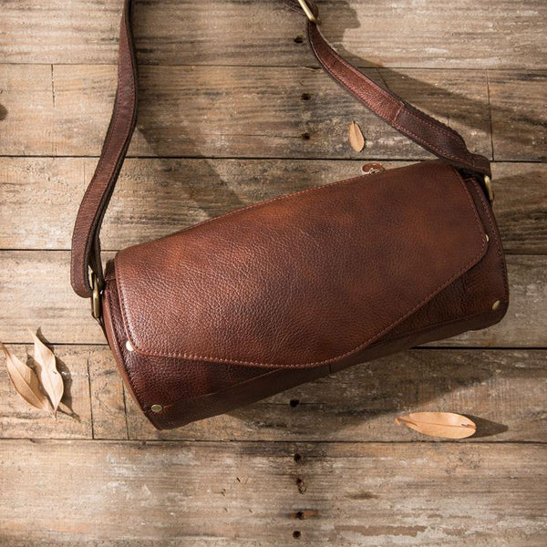 Cool Small Mens Leather Barrel Bag Messenger Bags Shoulder Bags  for Men
