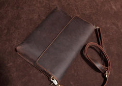Cool Vintage Dark Brown Leather Mens Courier Bags Small Side Bags Messenger Bag For Men