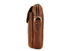 Cool Vintage Dark Brown Leather Mens Belt Pouch Small Side Bag Messenger Bag For Men