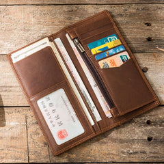 Cool Vintage Slim Mens long Wallet Leather Wallet Bifold Long Wallets for Men