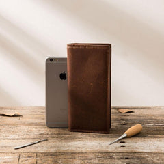 Cool Vintage Slim Mens long Wallet Leather Wallet Bifold Long Wallets for Men