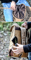 Cool Waxed Canvas Black Leather Waterproof 15'' Barrel Backpack Travel Backpack Bucket Hiking Backpack for Men