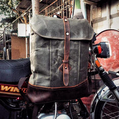 Cool Waxed Canvas Black Leather Waterproof 15'' Barrel Backpack Travel Backpack Bucket Hiking Backpack for Men