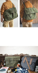 Cool Waxed Canvas Mens Green Military Courier Bag Postman Bag Backpack Large Side Bag For Men