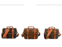 Cool Waxed Canvas Leather Mens Casual Messenger Bag DSLR Camera Bag Side Bag For Men