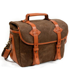 Cool Waxed Canvas Leather Mens Casual Messenger Bag DSLR Camera Bag Side Bag For Men