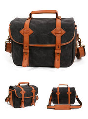Cool Waxed Canvas Leather Mens Casual Messenger Bag DSLR Camera Bag Side Bag For Men