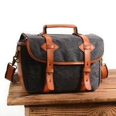 Cool Waxed Canvas Leather Mens Casual Messenger Bag DSLR Camera Bag Side Bag For Men