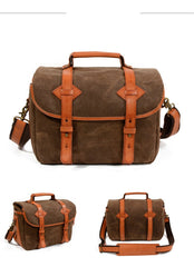 Cool Waxed Canvas Leather Mens Casual Messenger Bag DSLR Camera Bag Side Bag For Men
