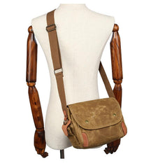 Cool Waxed Canvas Leather Mens Casual Messenger Bag Small Postman Bag Side Bag For Men