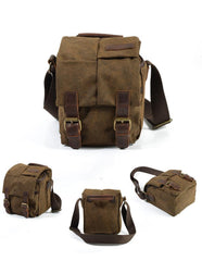 Cool Waxed Canvas Leather Mens Casual Waterproof Small Side Bag SLR Camera Bag Messenger Bag For Men
