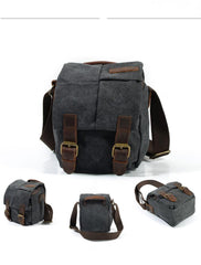 Cool Waxed Canvas Leather Mens Casual Waterproof Small Side Bag SLR Camera Bag Messenger Bag For Men