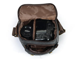 Cool Waxed Canvas Leather Mens Casual Waterproof Small Side Bag SLR Camera Bag Messenger Bag For Men