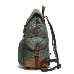 Cool Waxed Canvas Mens Casual 14'' Green Hiking Backpack Black Computer Backpack Travel Backpack College Bag for Men