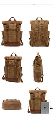 Cool Waxed Canvas Mens Casual 14'' Green Hiking Backpack Black Computer Backpack Travel Backpack College Bag for Men