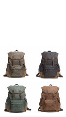 Cool Waxed Canvas Mens Casual 14'' Green Hiking Backpack Black Computer Backpack Travel Backpack College Bag for Men