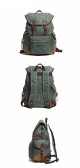 Cool Waxed Canvas Mens Casual 14'' Green Hiking Backpack Black Computer Backpack Travel Backpack College Bag for Men