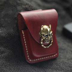 Wine Red Leather Mens Zippo Lighter Cases With Belt Loop Cool Zippo Lighter Holders For Men