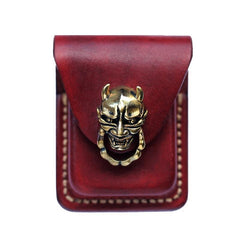 Wine Red Leather Mens Zippo Lighter Cases With Belt Loop Cool Zippo Lighter Holders For Men